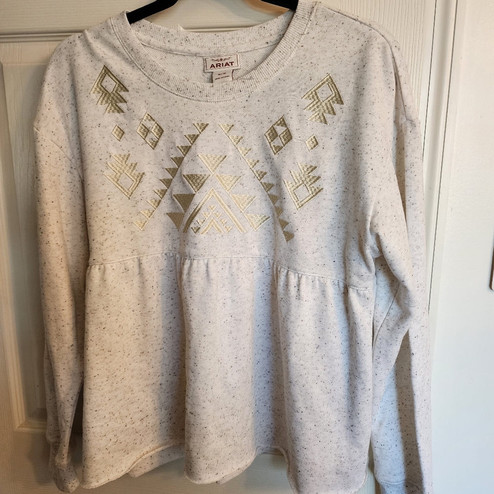 Ariat Women's Speckled Cream Sweatshirt with Gold Accents. Medium NWOT